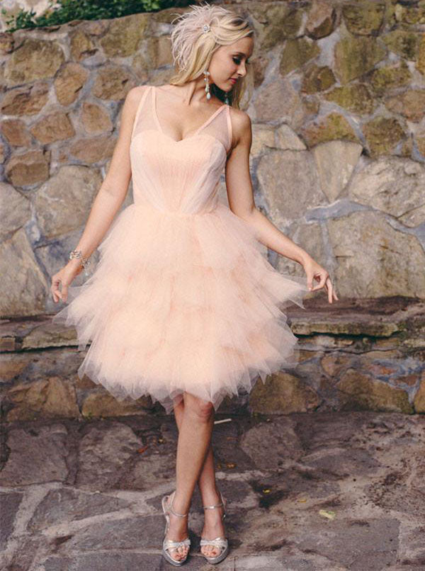 Short Wedding Dresses,Colored Wedding Dress,Ruffled Wedding Dress,Tulle Bridal Dress,WD00150 US26W / Pink