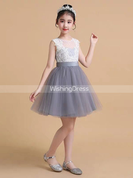 Silver Birthday Party Dress for Teens, Tulle Knee Length Junior Bridesmaid Dress,JB00048