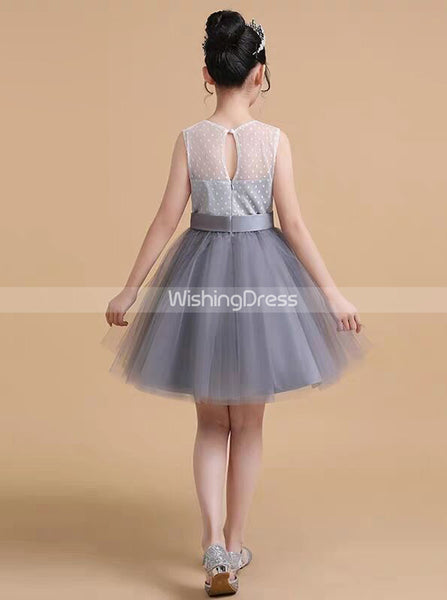 Silver Birthday Party Dress for Teens, Tulle Knee Length Junior Bridesmaid Dress,JB00048