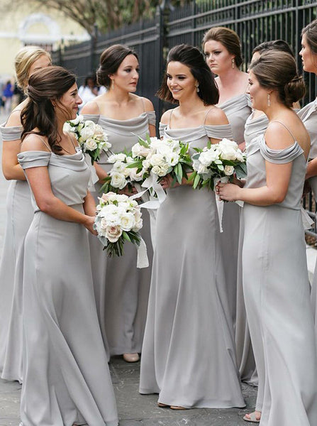 Silver Bridesmaid Dress,Chiffon Long Bridesmaid Dress,Off the Shoulder Bridesmaid Dress,BD00125