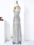 Silver Bridesmaid Dresses,Halter Sequined Bridesmaid Dress,Long Bridesmaid Dress,BD00271