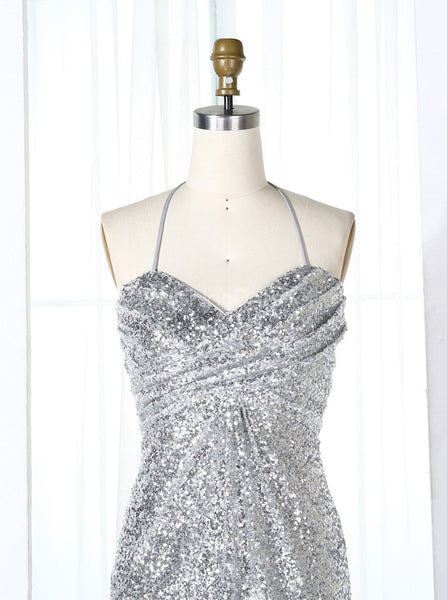 Silver Bridesmaid Dresses,Halter Sequined Bridesmaid Dress,Long Brides - Wishingdress Silver Bridesmaid Dresses,Halter Sequined Bridesmaid Dress,Long Brides - Wishingdress