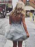 Silver Cocktail Dresses,Ruffled Cocktail Dress,V-neck Cocktail Dress,Summer Cocktail Dress,CD00025
