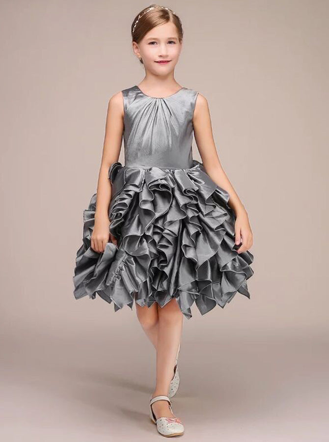 Silver Girls Party Dress,Ruffled Short Special Occasion Dress for Teen
