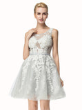 Silver Homecoming Dresses,Aline Homecoming Dress,Tulle Homecoming Dress,HC00024