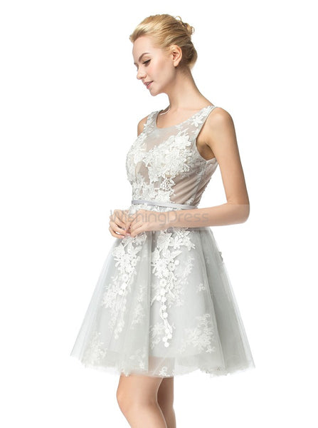Silver Homecoming Dresses,Aline Homecoming Dress,Tulle Homecoming Dress,HC00024
