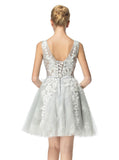Silver Homecoming Dresses,Aline Homecoming Dress,Tulle Homecoming Dress,HC00024
