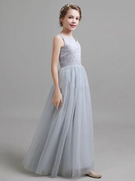 Silver Junior Bridesmaid Dresses,Tulle Junior Bridesmaid Dress,JB00056