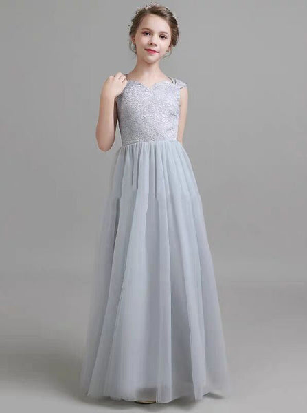 Silver Junior Bridesmaid Dresses,Tulle Junior Bridesmaid Dress,JB00056