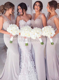 Silver Mermaid Bridesmaid Dress,Bridesmaid Dress with Straps,Satin Bridesmaid Dress,BD00126