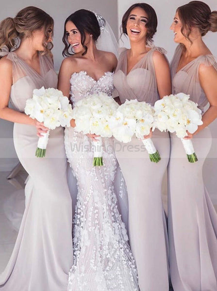 Silver Mermaid Bridesmaid Dress,Bridesmaid Dress with Straps,Satin Bridesmaid Dress,BD00126