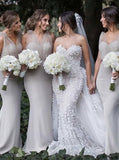 Silver Mermaid Bridesmaid Dress,Bridesmaid Dress with Straps,Satin Bridesmaid Dress,BD00126