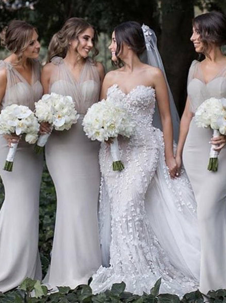 Silver Mermaid Bridesmaid Dress,Bridesmaid Dress with Straps,Satin Bridesmaid Dress,BD00126