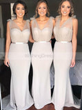 Silver Mermaid Bridesmaid Dress,Bridesmaid Dress with Straps,Satin Bridesmaid Dress,BD00126