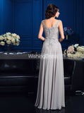 Silver Mother of the Bride Dresses,Long Mother Dress with V-neck,MD00063