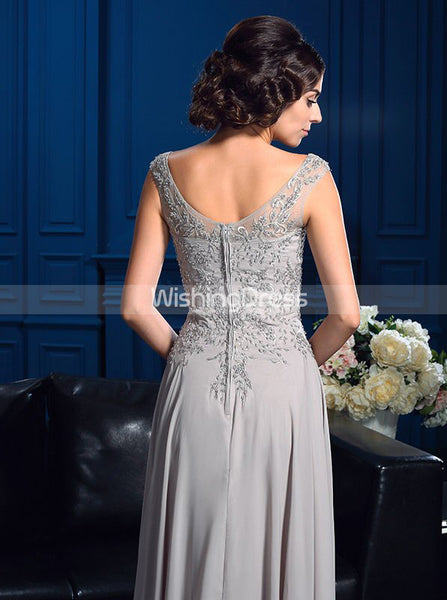 Silver Mother of the Bride Dresses,Long Mother Dress with V-neck,MD00063