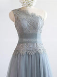 Silver One Shoulder Bridesmaid Dresses,Tulle Bridesmaid Dress,BD00341