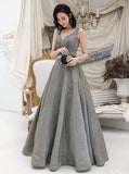 Silver Prom Dresses,Elegant Floor Length Prom Dress,PD00376