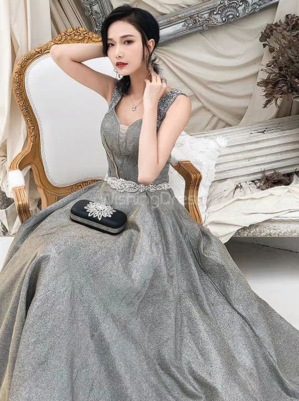 Silver Prom Dresses,Elegant Floor Length Prom Dress,PD00376 US12 / Picture Color