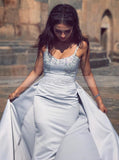 Silver Elastic Satin Prom Dress, Spaghetti Straps Prom Dress,Elegant Evening Dress PD00019