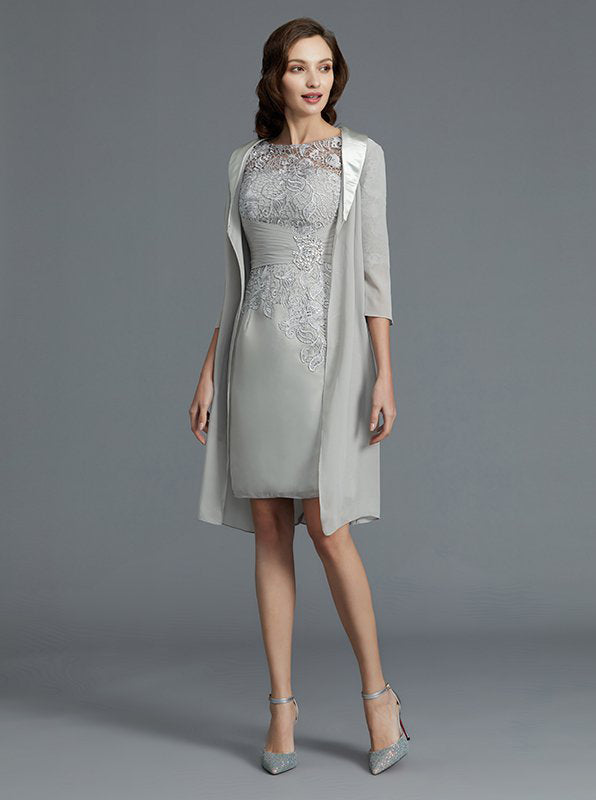 Silver Short Mother of the Bride Dress,Two Piece Mother of the Bride D