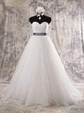 Simple A-line Tulle Wedding Dress with Belt,Sweetheart Neckline Bridal Gown,WD00573