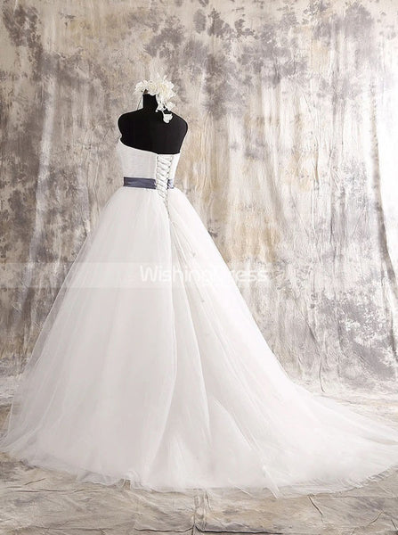 Simple A-line Tulle Wedding Dress with Belt,Sweetheart Neckline Bridal Gown,WD00573