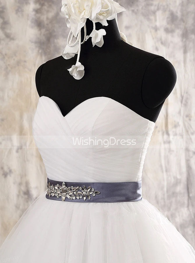 Simple A-line Tulle Wedding Dress with Belt,Sweetheart Neckline Bridal - Wishingdress Simple A-line Tulle Wedding Dress with Belt,Sweetheart Neckline Bridal - Wishingdress