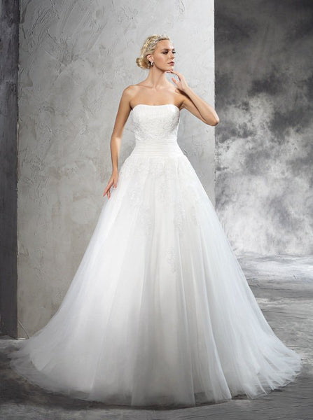 Simple Bridal Dress,Strapless Wedding Dresses,Tulle Wedding Dress,WD00280