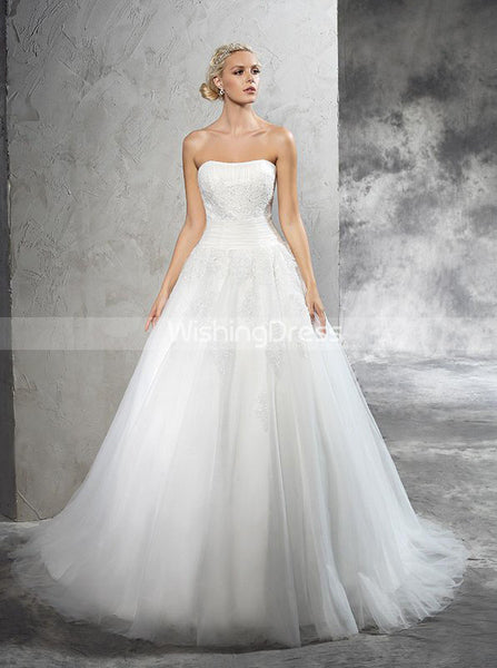 Simple Bridal Dress,Strapless Wedding Dresses,Tulle Wedding Dress,WD00280