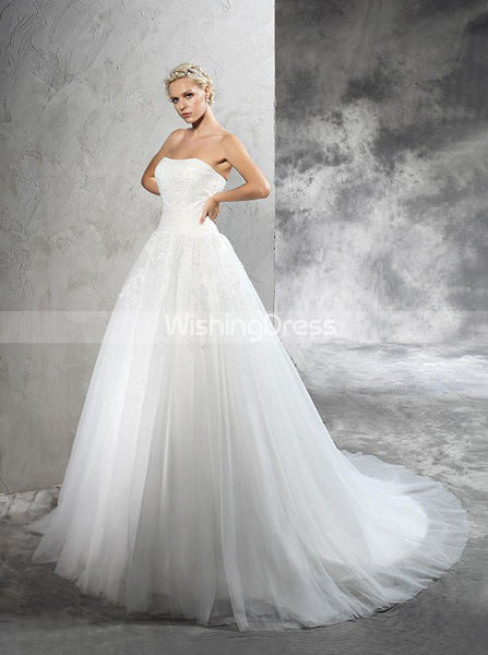 Simple Bridal Dress,Strapless Wedding Dresses,Tulle Wedding Dress,WD00280