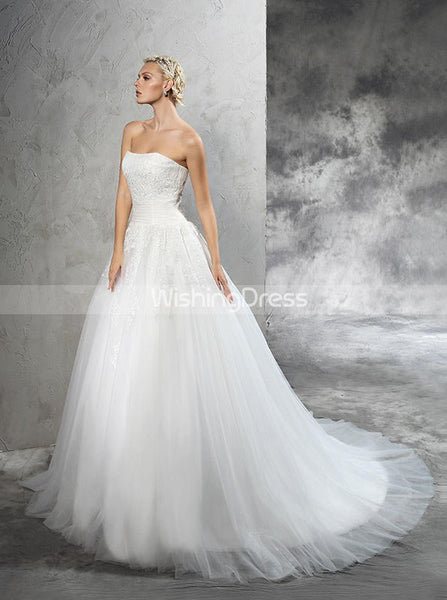 Simple Bridal Dress,Strapless Wedding Dresses,Tulle Wedding Dress,WD00280