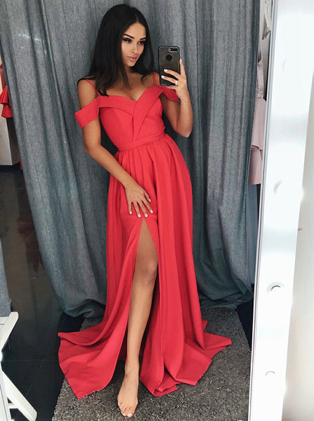 Simple Prom Dress with Slit,Satin Prom Dress,Long Prom Dress,PD00314