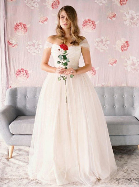 Simple Wedding Dress,Tulle Wedding Dresses,Off the Shoulder Bridal Dress,WD00085
