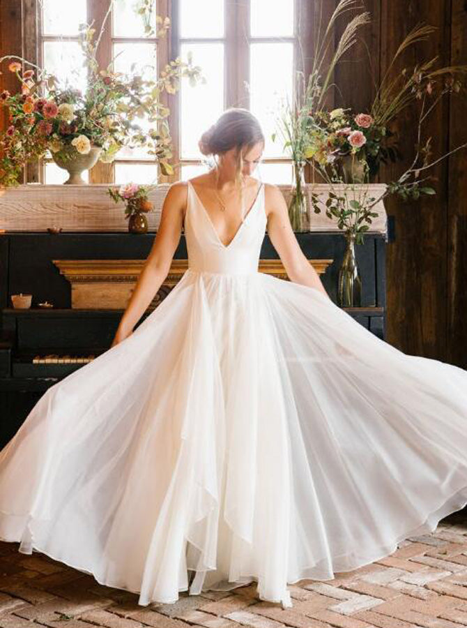 Simple Wedding Dresses Outdoor,Rustic Bridal Dress,WD00336 US2 / Champagne