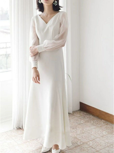 Simple Wedding Dresses,Outdoor Wedding Dress with Long Sleeves,WD00439