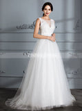 Simple Wedding Dresses,Tulle Bridal Dress,Princess Wedding Dress with Train,WD00290