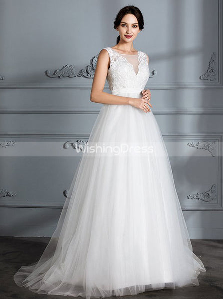 Simple Wedding Dresses,Tulle Bridal Dress,Princess Wedding Dress with Train,WD00290