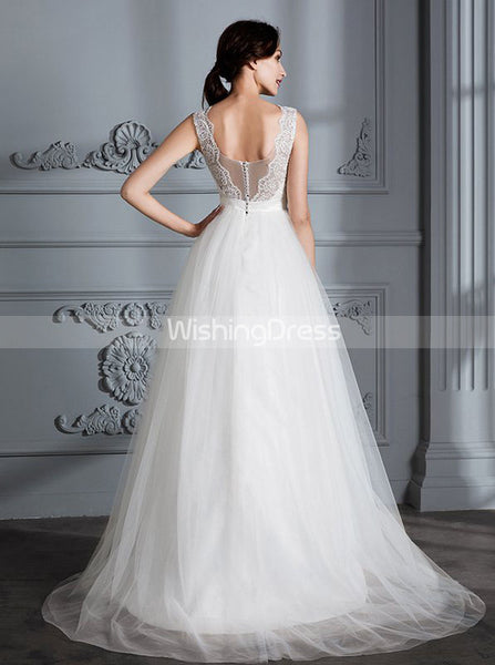 Simple Wedding Dresses,Tulle Bridal Dress,Princess Wedding Dress with Train,WD00290