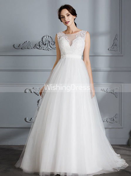 Simple Wedding Dresses,Tulle Bridal Dress,Princess Wedding Dress with Train,WD00290