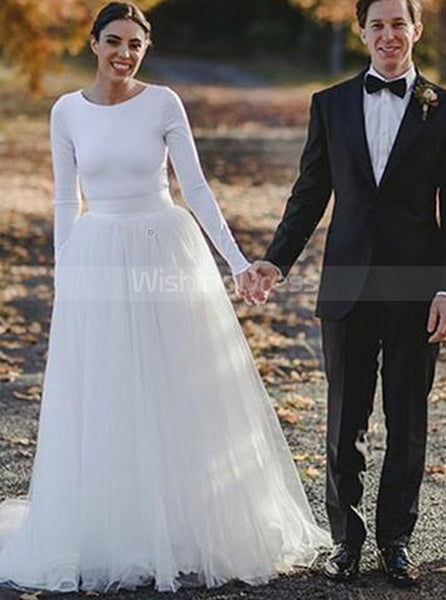 Simple Wedding Dresses with Long Sleeves,Long Modest Bridal Gown,WD00349