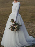 Simple Wedding Dresses with Long Sleeves,Long Modest Bridal Gown,WD00349