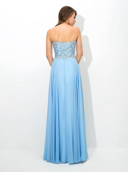 SkyBlue Prom Dresses,Beaded Prom Dress,Long Strapless Prom Dress,PD00333