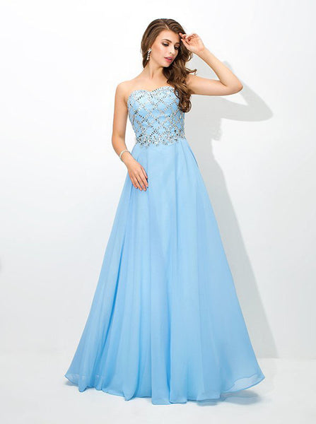 SkyBlue Prom Dresses,Beaded Prom Dress,Long Strapless Prom Dress,PD00333