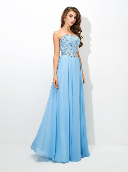 SkyBlue Prom Dresses,Beaded Prom Dress,Long Strapless Prom Dress,PD00333