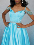 SkyBlue Prom Dresses,Satin Simple Prom Dress,Prom Dress with Slit,PD00351