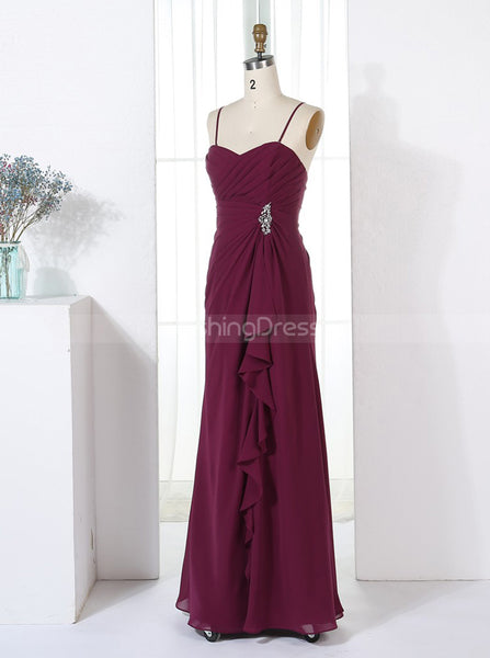 Spaghetti Straps Bridesmaid Dresses,Burgundy Bridesmaid Dress,Long Bridesmaid Dress,BD00326