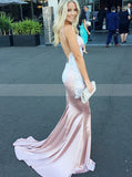 Spaghetti Straps Evening Dress with Train,Prom Dress with Appliques,Backless Party Dress PD00139