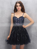 Spaghetti Straps Homecoming Dress,Beaded Homecoming Dress,Elegant Homecoming Dress,HC00126