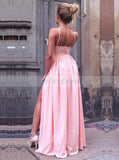 Spaghetti Straps Long Prom Dress,Evening Dress with Slit,Simple Evening Dress Floor Length PD00093